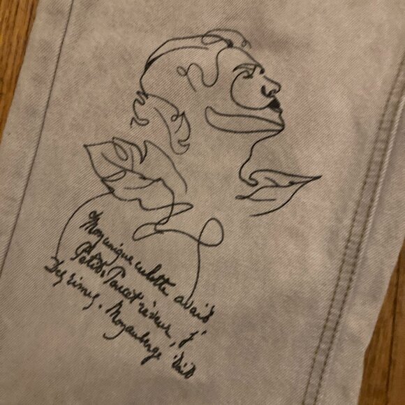 Rare Whoowap Light Gray Illustrated Face Jeans – Size 28 - Picture 3 of 9